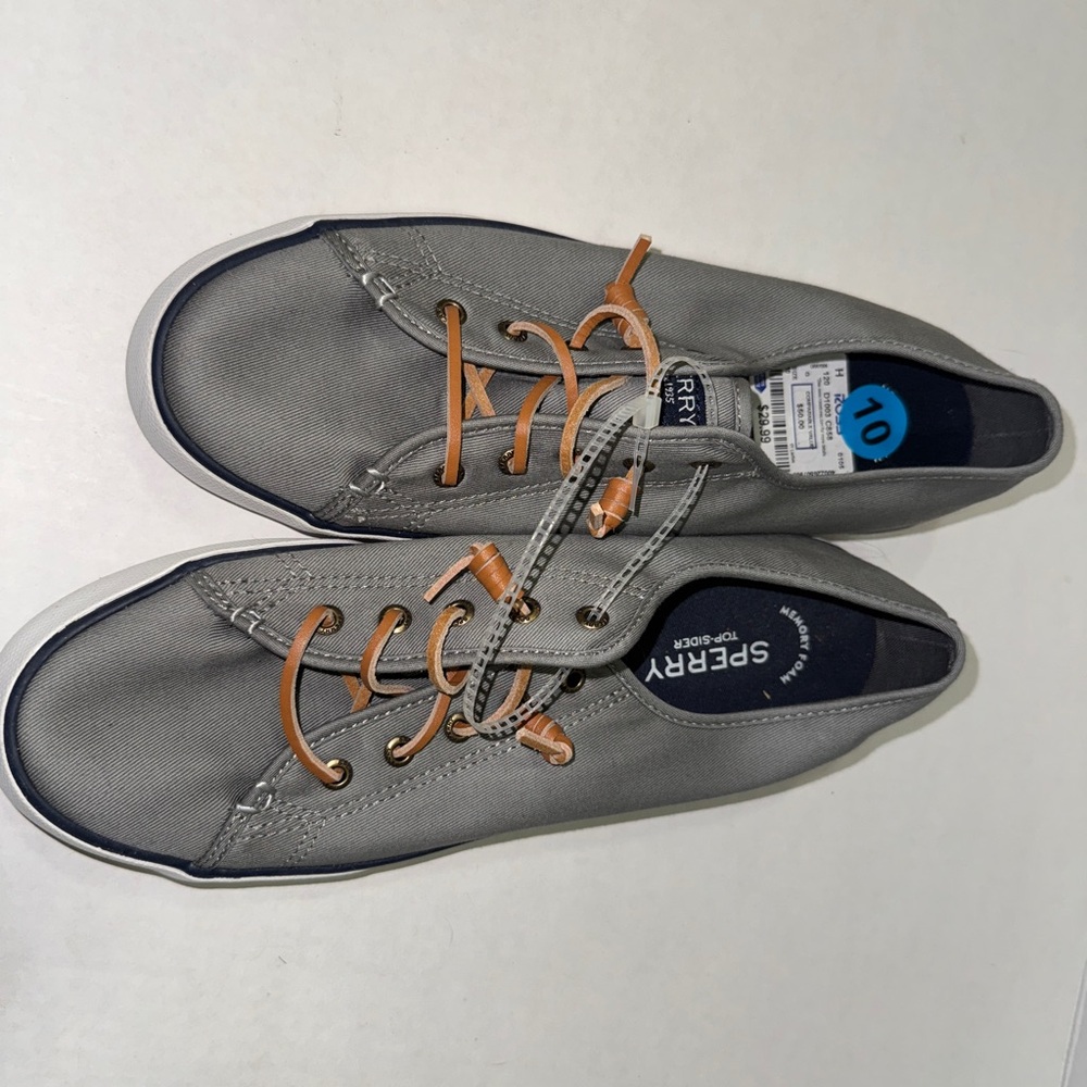 Sperry Women’s Gray Boat Shoes with Tan Laces